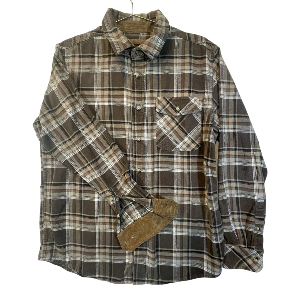 CQR Classic & Cool Men’s Brown & White Long Sleeve Plaid Flannel Size M
